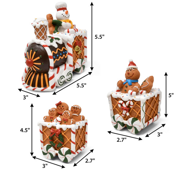 Boutique Christmas Gingerbread Express Train Table Decor 3 Piece Resin Holiday Xmas Trains Figurine Shelf Sitter Tabletop Centerpiece Party Supplies Decoration