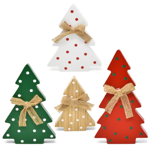 4 Christmas Trees Wooden Table Decorations Centerpiece Block Holiday Tree Red Green White Wood Color Tiered Tray Tabletop Sign Decor 4 Sizes for Office Dining Room Mantle Home Xmas Wood Party Supplies