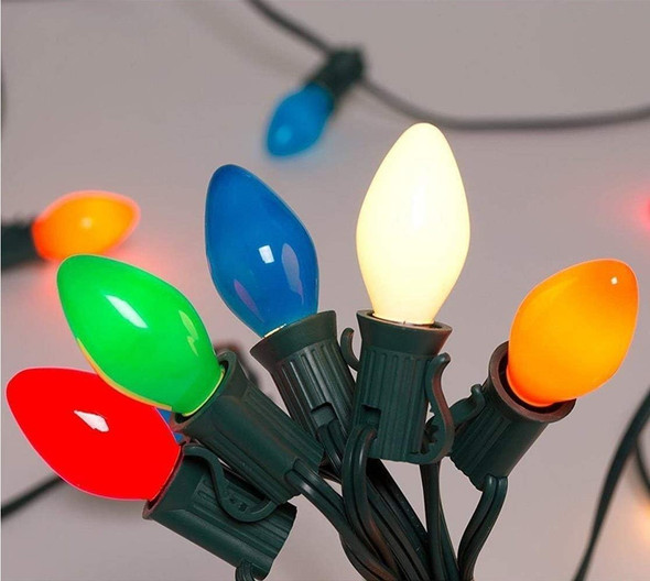 C7 LED Christmas Lights, 25FT Vintage String Lights with 27 Multicolor LED Bulbs, Hanging Vintage Christmas Lights for Christmas Outdoor Patio Party Garden Decorations- Green Wire