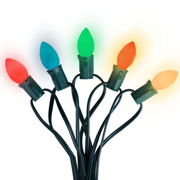 C7 LED Christmas Lights, 25FT Vintage String Lights with 27 Multicolor LED Bulbs, Hanging Vintage Christmas Lights for Christmas Outdoor Patio Party Garden Decorations- Green Wire