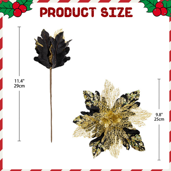 Briful 6PCS Poinsettias Christmas Tree Flowers 9.8'' Artificial Christmas Floral Picks and Sprays Large Black Silk Flowers with Stems for Xmas Home Vase Table Centerpiece Garland Decor Briful 6PCS Poinsettias Christmas Tree Flowers 9.8'' Artificial Christmas Floral Picks and Sprays Large Black Silk Flowers with Stems for Xmas Home Vase Table Centerpiece Garland Decor