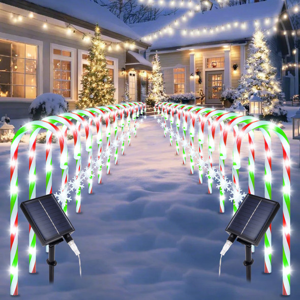 Christmas Pathway Lights Outdoor Decorations, 8 Modes Solar Candy Cane Lights with Snowflake, Outdoor Christmas Waterproof Stake Lights for Walkway, Yard, Porch, Garden Decor (2 x 12 Pack)