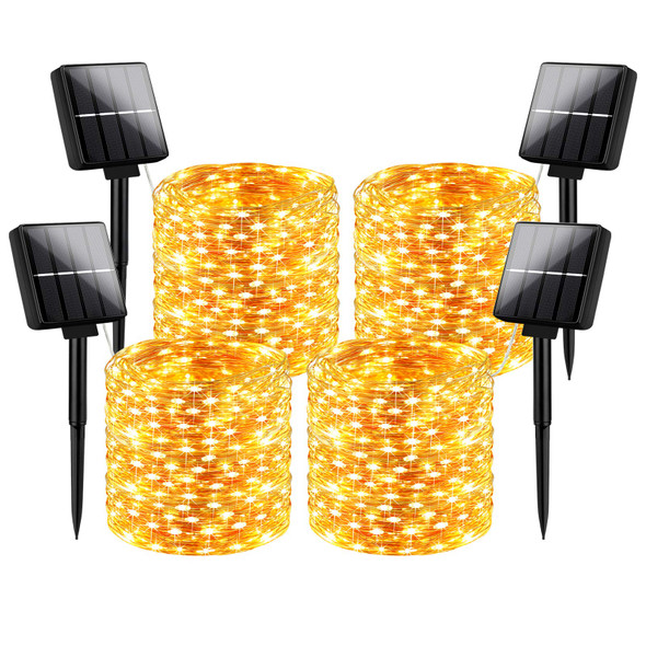 Outdoor Solar String Lights Waterproof 288Ft, 4-Pack Each 72FT 200 LED Solar Powered Fairy Lights with 8 Lighting Modes, Copper Wire Lights for Patio, Garden, Party, Wedding (Warm White) Outdoor Solar String Lights Waterproof 288Ft, 4-Pack Each 72FT 200 LED Solar Powered Fairy Lights with 8 Lighting Modes, Copper Wire Lights for Patio, Garden, Party, Wedding (Warm White)