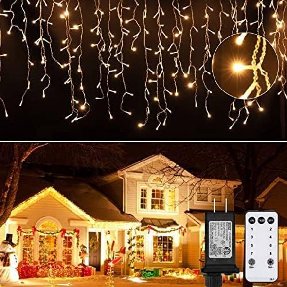 Brightown Icicle Lights Outdoor, 40 FT 432 LED 8 Modes Icicle Christmas Lights with 81 Drops, Icicle String Lights with Remote &Timer, Waterproof Fairy Lights for Indoor Tree House Decor, Warm White