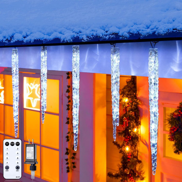 Icicle Lights Outdoor 29.42ft with Remote - 20 Tubes 100 LED Icicle Christmas Lights, Waterproof Icicle Indoor Lights for Tree Patio Roof Holiday Decor, Cool White Icicle Lights Outdoor 29.42ft with Remote - 20 Tubes 100 LED Icicle Christmas Lights, Waterproof Icicle Indoor Lights for Tree Patio Roof Holiday Decor, Cool White