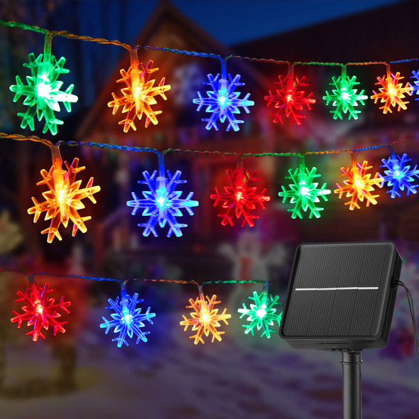 Solar Christmas Snowflake String Lights 100 LED 39 FT Outdoor Waterproof Fairy Lights with 8 Lighting Modes for Wedding, Party, Tree, Room, Garden, Patio, Yard, Home, Multicolor Solar Christmas Snowflake String Lights 100 LED 39 FT Outdoor Waterproof Fairy Lights with 8 Lighting Modes for Wedding, Party, Tree, Room, Garden, Patio, Yard, Home, Multicolor