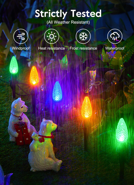 C9 Christmas Pathway Lights Outdoor, 25.7 Feet 20 LED C9 Strawberry Walkway Lights with Marker Stakes, Connectable Shatterproof C9 String Lights for Lane Outside Yard Decorations, Multicolored C9 Christmas Pathway Lights Outdoor, 25.7 Feet 20 LED C9 Strawberry Walkway Lights with Marker Stakes, Connectable Shatterproof C9 String Lights for Lane Outside Yard Decorations, Multicolored