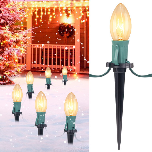 C9 Christmas Lights Outdoor, 2 Packs Total 51.4 Ft 40 Bulbs Christmas Pathway Lights, Waterproof Walkway Lights for Outside Driveway Sidewalk Outdoor Christmas Decorations Yard, Clear