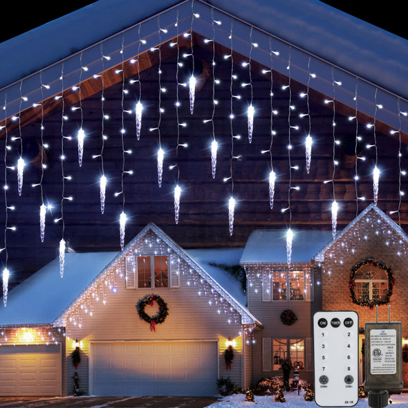 Icicle Lights Outdoor, 33 FT 400 LED Christmas Lights with 60 Drops, Waterproof Connectable Icicle Christmas Lights Outdoor with Remote and Timer, 8 Light Modes Christmas Decorations for Roofline
