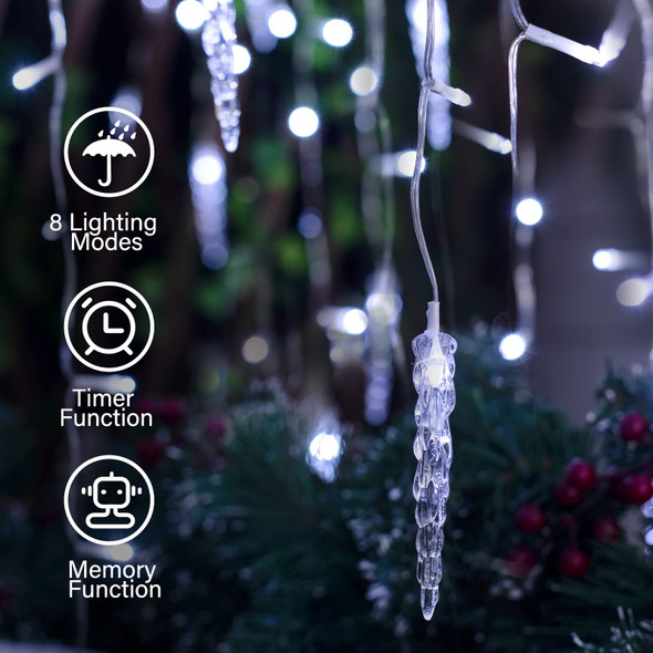 Icicle Lights Outdoor, 33 FT 400 LED Christmas Lights with 60 Drops, Waterproof Connectable Icicle Christmas Lights Outdoor with Remote and Timer, 8 Light Modes Christmas Decorations for Roofline
