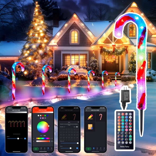 Brightown Smart Candy Cane Lights Outdoor Pathway, 6 Packs RGB LED Outdoor Candy Cane Decorations with 55 Preset Modes, App or Remote Control, Music Sync, Memory and Timer Function Brightown Smart Candy Cane Lights Outdoor Pathway, 6 Packs RGB LED Outdoor Candy Cane Decorations with 55 Preset Modes, App or Remote Control, Music Sync, Memory and Timer Function
