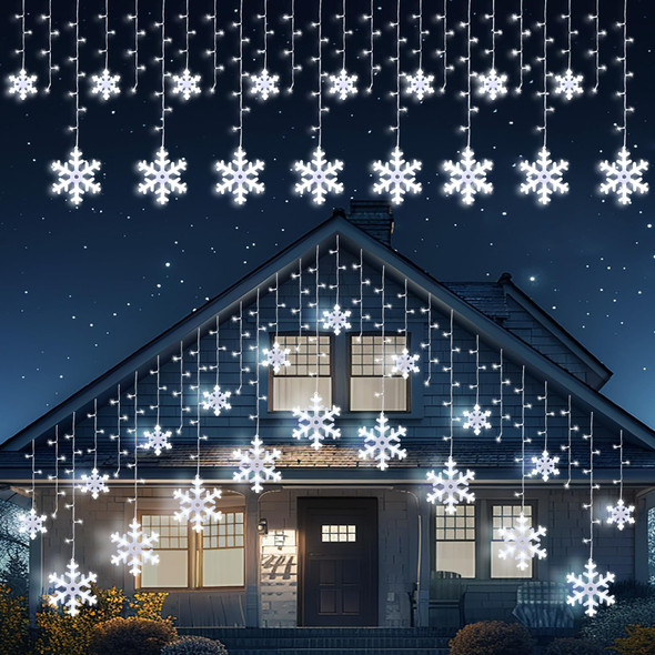 Brightown Snowflake Lights, 20Ft 228 LED Icicle Lights for Outside with 24 Drops, Connectable Curtain Christmas String Lights for Indoor Outdoor House Eaves Window Porch Tree, Pure White Brightown Snowflake Lights, 20Ft 228 LED Icicle Lights for Outside with 24 Drops, Connectable Curtain Christmas String Lights for Indoor Outdoor House Eaves Window Porch Tree, Pure White