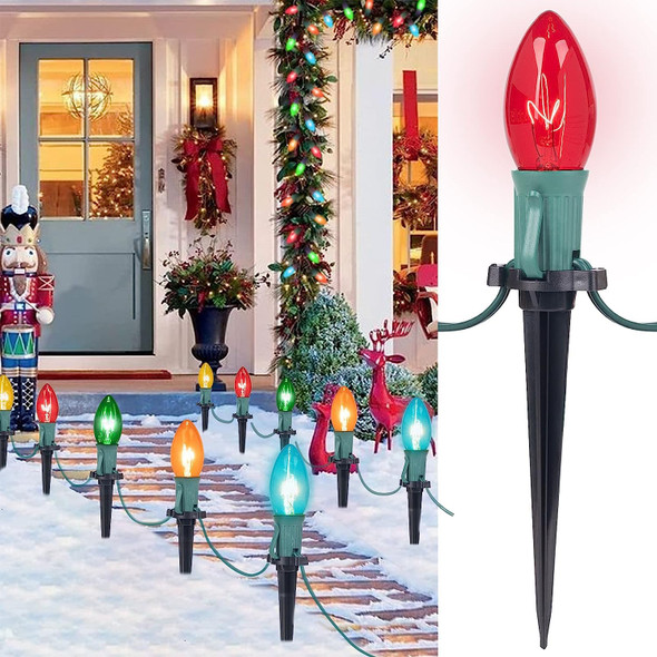 Christmas Pathway Lights Outdoor, 102.8 Ft Driveway Christmas Lights with 80 Multicolor Bulbs and Stakes, Connectable Outdoor Christmas Decorations Yard Walkway Sidewalk Holiday, Multicolor