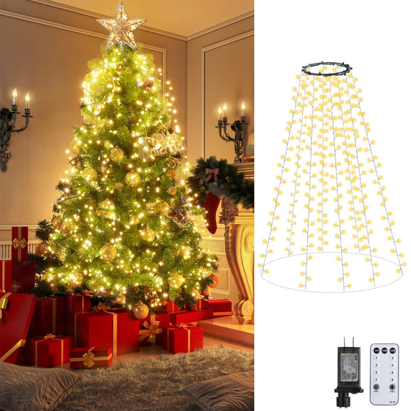 Christmas Tree Lights with Ring - 640 LED 7Ft Christmas Tree Decorations String Lights with 8 Modes & Remote, Waterproof for Indoor Outdoor Xmas Tree Decor, Warm White Christmas Tree Lights with Ring - 640 LED 7Ft Christmas Tree Decorations String Lights with 8 Modes & Remote, Waterproof for Indoor Outdoor Xmas Tree Decor, Warm White