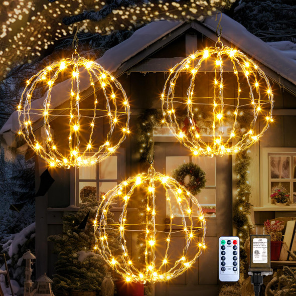 Brightown Outdoor Christmas Ball String Lights, 3 Pack 12 Inch Hanging Sphere Lights with Remote Control, 8 Modes, Timer, Christmas Decorative Waterproof Lights for Indoor Outdoor Decor Brightown Outdoor Christmas Ball String Lights, 3 Pack 12 Inch Hanging Sphere Lights with Remote Control, 8 Modes, Timer, Christmas Decorative Waterproof Lights for Indoor Outdoor Decor