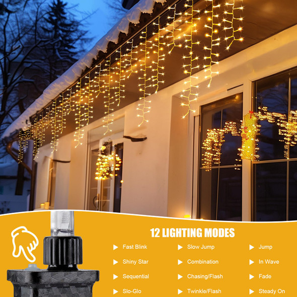Brightown Cluster Icicle Lights Outdoor, 33FT 1020 LED Icicle Lights with 51 Drop,8 Mode, Icicle String Lights with Timer, Waterproof Firecracker Christmas Lights Outdoor House Decoration, Warm White Brightown Cluster Icicle Lights Outdoor, 33FT 1020 LED Icicle Lights with 51 Drop,8 Mode, Icicle String Lights with Timer, Waterproof Firecracker Christmas Lights Outdoor House Decoration, Warm White