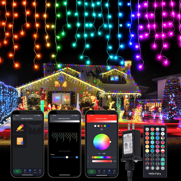 Brightown Smart Icicle Lights for Outside, 33Ft 304 LED RGB Smart Christmas Lights with 58 Preset Modes, App or Remote Control, Music Sync, Memory and Timer Function for Indoor/Outdoor Use Brightown Smart Icicle Lights for Outside, 33Ft 304 LED RGB Smart Christmas Lights with 58 Preset Modes, App or Remote Control, Music Sync, Memory and Timer Function for Indoor/Outdoor Use