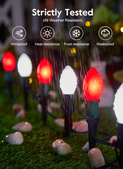 Brightown Frosted C9 LED Christmas Lights Outdoor, 32Ft Christmas Pathway Lights with 25 LED Bulbs and Stakes, Christmas Decorations Outside Driveway Walkway Sidewalk, Red and White Brightown Frosted C9 LED Christmas Lights Outdoor, 32Ft Christmas Pathway Lights with 25 LED Bulbs and Stakes, Christmas Decorations Outside Driveway Walkway Sidewalk, Red and White