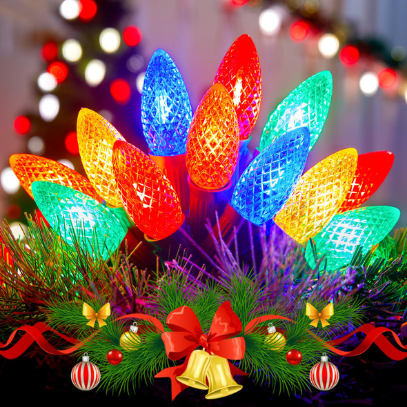 Brightown Outdoor Christmas Lights, 200 Ft C9 LED Commercial String Lights with Multicolor Strawberry C9 Bulbs, Waterproof Connectable UL C9 Lights for Indoor Yard Xmas Tree House Decor