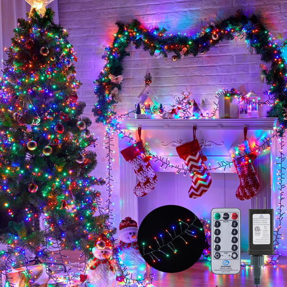 Christmas Tree Lights Outdoor Cluster Lights - 1000 LED 50 Ft Christmas Firecrackers String Lights, 8 Modes Timer Remote Waterproof Plug in Twinkle Fairy Lights for Xmas Tree Garland Window Party