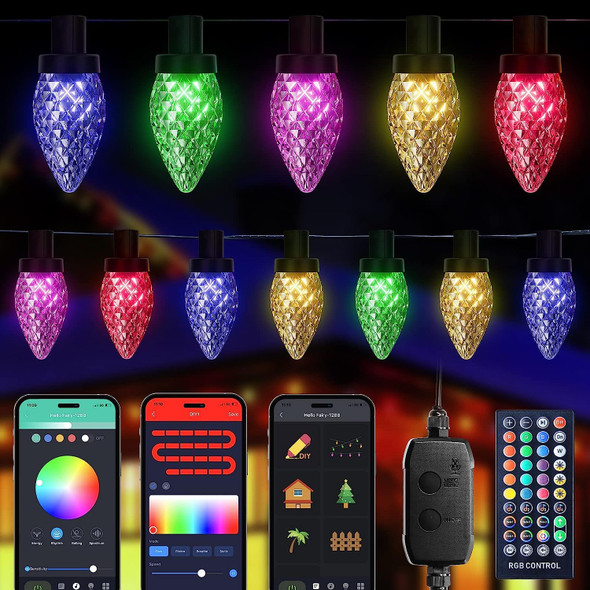 C9 RGB Smart Christmas Lights, 66 Feet 100 LED C9 Color Changing Lights with Music Sync Remote APP, Waterproof Commercial Grade Extendable C9 String Lights for House Indoor Outdoor Xmas Tree Decor C9 RGB Smart Christmas Lights, 66 Feet 100 LED C9 Color Changing Lights with Music Sync Remote APP, Waterproof Commercial Grade Extendable C9 String Lights for House Indoor Outdoor Xmas Tree Decor