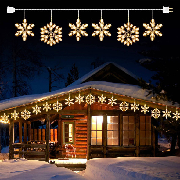 Snowflake Christmas String Lights with 6 Drops - 9ft 100 Mini Bulb Icicle Lights with Hooks, Plug-in Connectable Hanging Lights for Christmas Home Indoor Outdoor Party Wedding Holiday Décor (1 Pack)