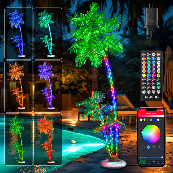 6FT Smart LED Lighted Palm Tree Outdoor Decoration with RGB Lights, APP & Remote Control DIY Artificial Trees Perfect for Patio Yard Backyard Pool Bar Beach Hawaiian Party Christmas Decor 6FT Smart LED Lighted Palm Tree Outdoor Decoration with RGB Lights, APP & Remote Control DIY Artificial Trees Perfect for Patio Yard Backyard Pool Bar Beach Hawaiian Party Christmas Decor