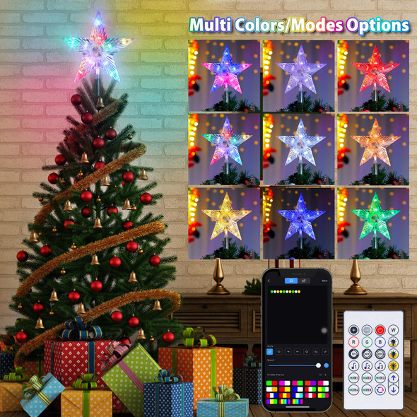 Christmas Tree Topper Star 7.5" Lighted Star Tree Top w/Remote Control,Color Changing Solid/Flash Treetop w/Remote,USB Powered Xmas Tree Topper,RGB Tree Top for Christmas Tree,DIY Color Changing