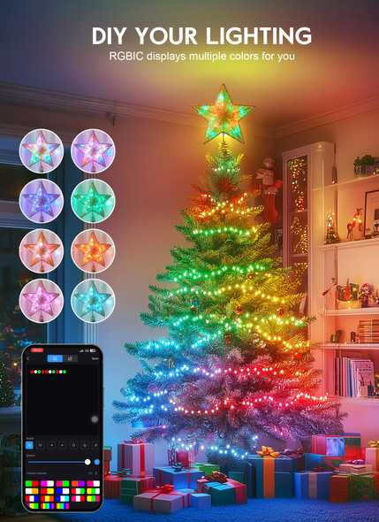 Christmas Star Tree Topper, 19" Static Dynamic Lighted Cotton Thread Pentagram Built-in 15 Bulbs, Multi-Color Topper W/App Control USB Powered Xmas Tree Topper Music Sync Tree Top for Christmas-Gold Christmas Star Tree Topper, 19" Static Dynamic Lighted Cotton Thread Pentagram Built-in 15 Bulbs, Multi-Color Topper W/App Control USB Powered Xmas Tree Topper Music Sync Tree Top for Christmas-Gold