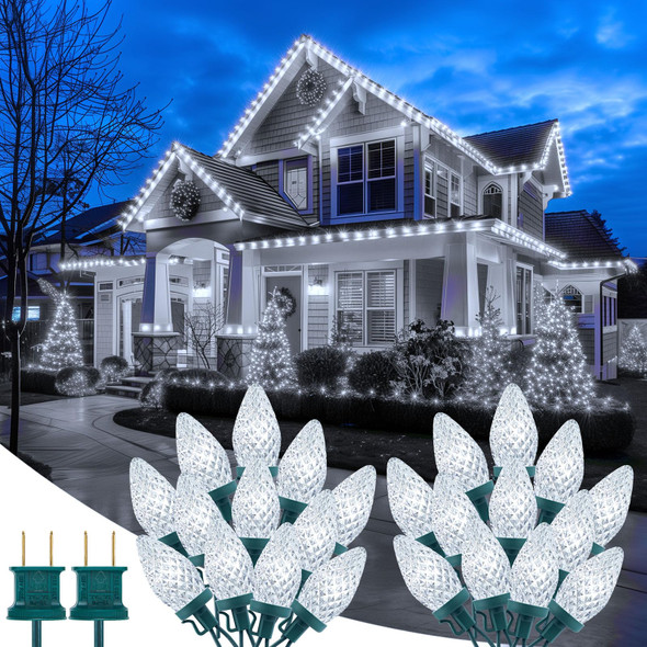 Brightown C9 LED Christmas String Lights, 2 Pack Total 132ft 200LED Outdoor Lights String, Plug-in Connectable Waterproof Roofline String Lights for Outside Christmas Holiday Decor