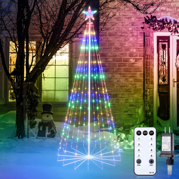Christmas Cone Tree Light, 7.5ft 295 LED Light Show Christmas Tree with 8 Modes Timer Remote, Dimmable Artificial Christmas Tree for Porch Yard Patio Indoor Outdoor Xmas Holiday Decor, Multicolor