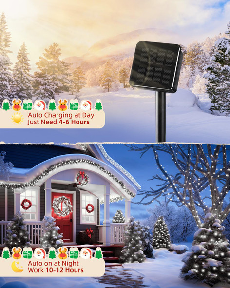 Brightown Solar Christmas Lights Outdoor, 9.8Ft 120 LED Solar String Lights for Outside with 8 Modes, Solar Cluster Lights Twinkle Light Waterproof for Yard Fence Xmas Tree Decorations, Cool White Brightown Solar Christmas Lights Outdoor, 9.8Ft 120 LED Solar String Lights for Outside with 8 Modes, Solar Cluster Lights Twinkle Light Waterproof for Yard Fence Xmas Tree Decorations, Cool White