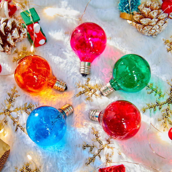 Brightown Multicolor G40 Christmas Replacement Light Bulbs, UL Listed 5 Watt E12 C7 Candelabra Base Glass Bulbs with Colorful Coating, Easily Screw in Strings Spools Strands, 25 Pack Brightown Multicolor G40 Christmas Replacement Light Bulbs, UL Listed 5 Watt E12 C7 Candelabra Base Glass Bulbs with Colorful Coating, Easily Screw in Strings Spools Strands, 25 Pack