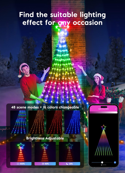 Outdoor Christmas Star String Lights, Smart RGB Waterfall Tree String Light with APP Remote Control, DIY Modes Dimmable Timer Music Sync Shooting Star Fairy Lights for Indoor Outdoor Garden Decoration Outdoor Christmas Star String Lights, Smart RGB Waterfall Tree String Light with APP Remote Control, DIY Modes Dimmable Timer Music Sync Shooting Star Fairy Lights for Indoor Outdoor Garden Decoration