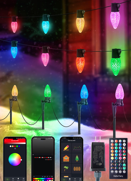 Brightown Smart C9 LED Christmas Lights Outdoor House, 50Ft 75 LED RGB Christmas Pathway Lights with 58 Preset Modes, App or Remote Control, Music Sync, Memory and Timer Function for Indoor/Outside Brightown Smart C9 LED Christmas Lights Outdoor House, 50Ft 75 LED RGB Christmas Pathway Lights with 58 Preset Modes, App or Remote Control, Music Sync, Memory and Timer Function for Indoor/Outside