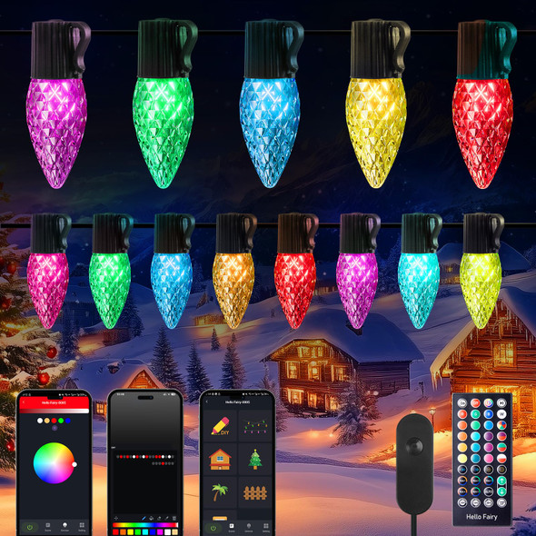 Brightown C9 LED Christmas Lights Outdoor, 150LED RGB Smart Christmas Tree Lights Music Sync DIY APP Controlled, Waterproof Connectable C9 String Lights for House Indoor Patio Xmas Decoration Brightown C9 LED Christmas Lights Outdoor, 150LED RGB Smart Christmas Tree Lights Music Sync DIY APP Controlled, Waterproof Connectable C9 String Lights for House Indoor Patio Xmas Decoration