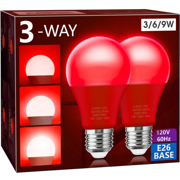 Briignite 3 Way Red Light Bulbs, 3 Way LED Light Bulbs 30 70 100W Equivalent, Red 3 Way Light Bulbs, Three Way A19 Light Bulbs E26 Medium Base, Christmas Light Bulbs, 2Pack Briignite 3 Way Red Light Bulbs, 3 Way LED Light Bulbs 30 70 100W Equivalent, Red 3 Way Light Bulbs, Three Way A19 Light Bulbs E26 Medium Base, Christmas Light Bulbs, 2Pack