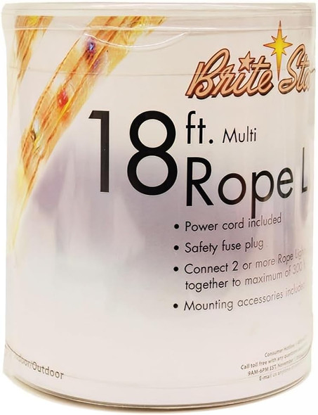 Brite Star 18 Foot Clear Rope Light Multicolor - Connectable for Indoor and Outdoor Decor - Perfect for Christmas Decorations, Bedroom, Party, Patio, Deck Lighting - Waterproof Outdoor Lighting Brite Star 18 Foot Clear Rope Light Multicolor - Connectable for Indoor and Outdoor Decor - Perfect for Christmas Decorations, Bedroom, Party, Patio, Deck Lighting - Waterproof Outdoor Lighting