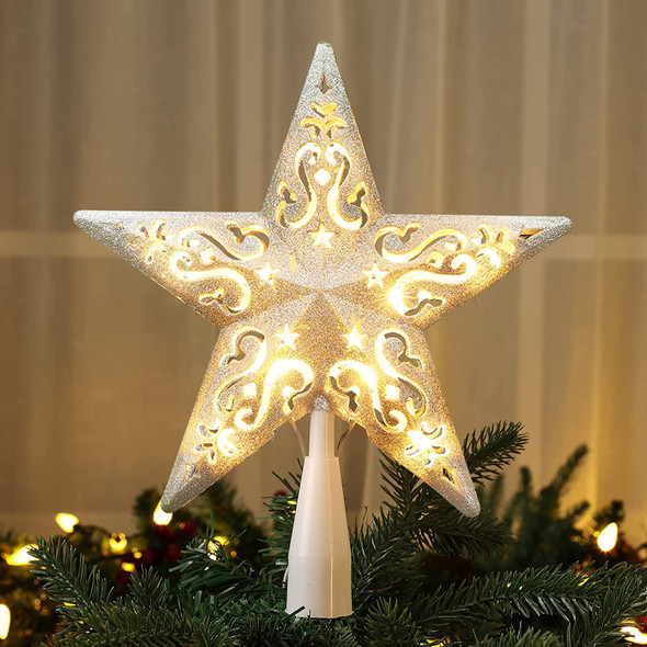 BrizLabs Lighted Christmas Star Tree Topper, 8” Silver Star Xmas Treetop with 10 Lights, UL Plug-in Warm White Tree Topper for Holiday Christmas Tree Decor BrizLabs Lighted Christmas Star Tree Topper, 8” Silver Star Xmas Treetop with 10 Lights, UL Plug-in Warm White Tree Topper for Holiday Christmas Tree Decor