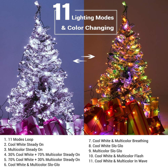 BrizLabs Christmas Tree Lights, 262ft 800 LED Color Changing Christmas Lights with Remote, 11 Modes Cool White & Multicolor Christmas Lights, 30V Plugin Dimmable Lights Green Wire for Xmas Tree Home BrizLabs Christmas Tree Lights, 262ft 800 LED Color Changing Christmas Lights with Remote, 11 Modes Cool White & Multicolor Christmas Lights, 30V Plugin Dimmable Lights Green Wire for Xmas Tree Home