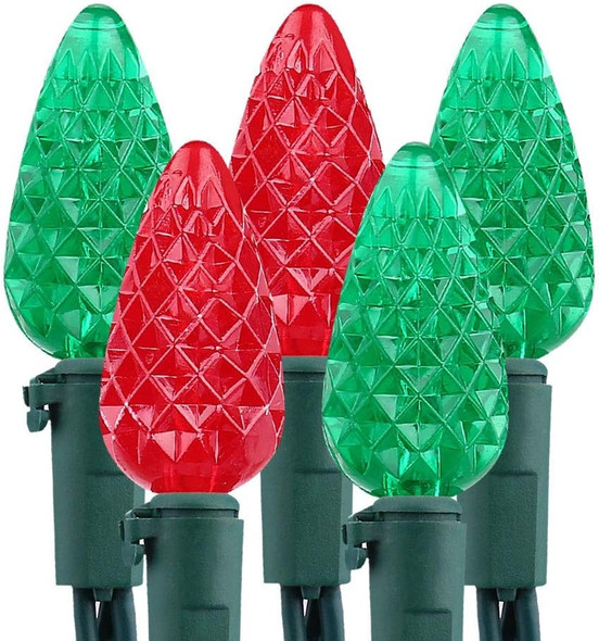 Brizled Red & Green C5 Christmas Lights, 33ft 100 LED Christmas Lights, Connectable 120V UL Mini Christmas Lights Set Faceted Xmas Lights for Chrsitmas Tree Party Roof Indoor Outdoor Decor