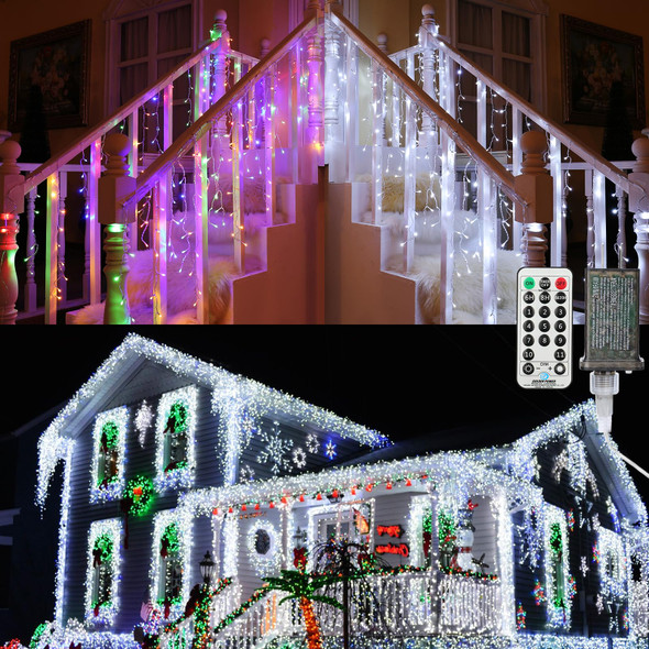 Brizled Color Changing Icicle Lights, 29ft 360 LED Christmas Icicle Lights with Remote, 11 Modes Cool White & Multicolor Xmas Lights for Xmas Wedding Home Brizled Color Changing Icicle Lights, 29ft 360 LED Christmas Icicle Lights with Remote, 11 Modes Cool White & Multicolor Xmas Lights for Xmas Wedding Home