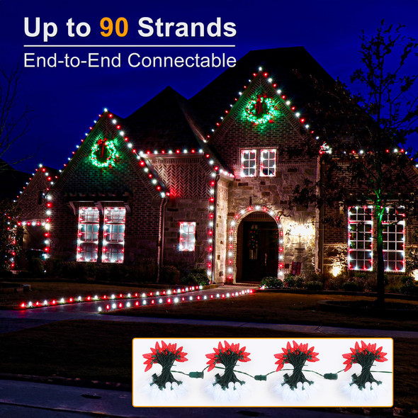 Brizled Red & White Christmas Lights, 33ft 50 LED Faceted C9 String Lights Outdoor, Connectable Christmas Tree Lights, UL Indoor Xmas Lights Waterproof for Christmas House Roof Party Decor