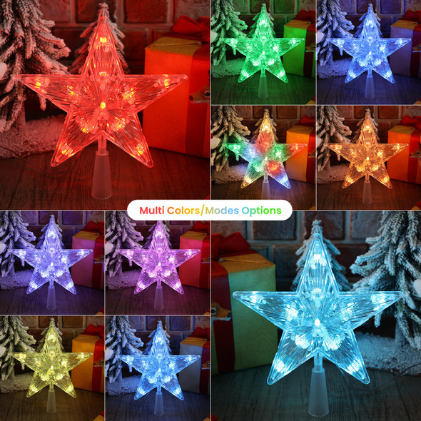 Brizled Small Star Tree Topper, 7.6" 11 LED Lighted Christmas Tree Topper, Color Changing Solid/Flash Treetop w/Remote, Battery/USB Powered Xmas Tree Topper, RGB Tree Top for Christmas Tree Brizled Small Star Tree Topper, 7.6" 11 LED Lighted Christmas Tree Topper, Color Changing Solid/Flash Treetop w/Remote, Battery/USB Powered Xmas Tree Topper, RGB Tree Top for Christmas Tree
