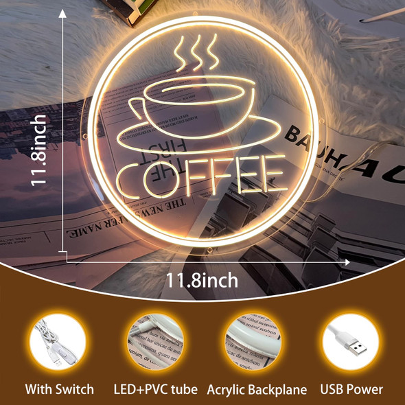 Coffee Cup Neon Sign For Wall Decor,Powered by USB 3D Engrave Art Light, Christmas Party Birthday for Children Kids Girls,LED Neon Lights with 3D Art for Business, Café, Restaurant, Hotel