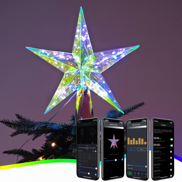 Christmas Star Tree Topper, 10” 50LEDs Smart Lighted Christmas Tree Topper RGB Treetop App Control USB Powered Xmas Music Sync Tree Top for Christmas Tree Holiday Christmas Star Tree Topper, 10” 50LEDs Smart Lighted Christmas Tree Topper RGB Treetop App Control USB Powered Xmas Music Sync Tree Top for Christmas Tree Holiday