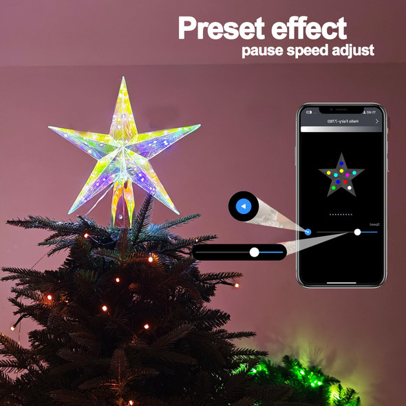 Christmas Star Tree Topper, 10” 50LEDs Smart Lighted Christmas Tree Topper RGB Treetop App Control USB Powered Xmas Music Sync Tree Top for Christmas Tree Holiday