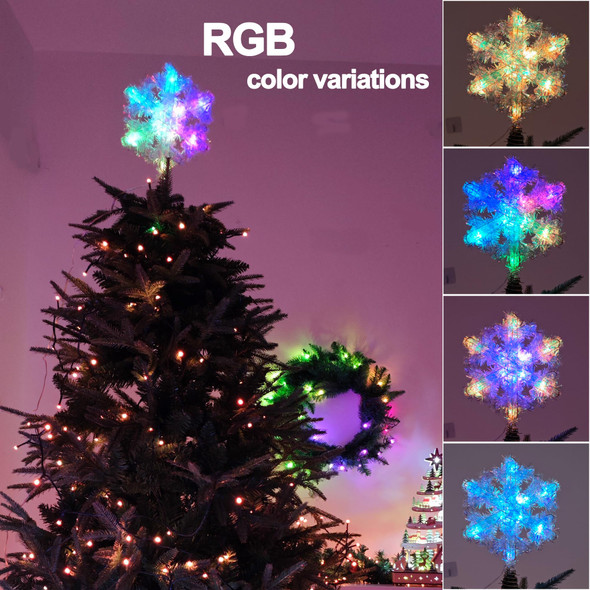 Christmas Star Tree Topper Lights Snowflake, Smart App Remote Control Topper Lighted, LED Color Changing Tree Star Sync with Music, Dimmable, Timer, USB Topper for Xmas Party Décor