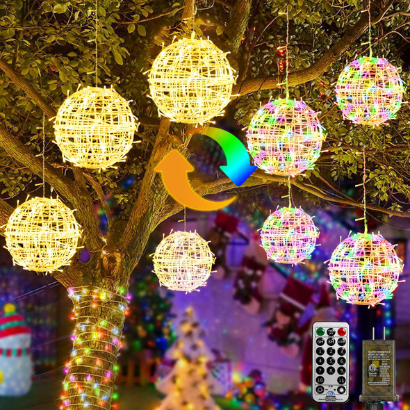 btfarm Color Changing Christmas Light Balls Outdoor with Remote & Timer, 4 Pack 7.87" Lighted Spheres Outside Hanging, 11 Mode Globe Lights with Plug for Trees Yard Garden Porch Patio Indoor Decor