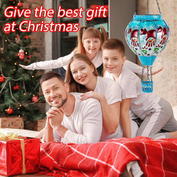 Christmas Hot Air Balloon Solar Lantern with Flame Decorations, Outdoor Waterproof Large Solar Hanging Snowman Lantern Xmas Glass Garden LED Light for Balcony Yard Patio Porch Decor Christmas Hot Air Balloon Solar Lantern with Flame Decorations, Outdoor Waterproof Large Solar Hanging Snowman Lantern Xmas Glass Garden LED Light for Balcony Yard Patio Porch Decor